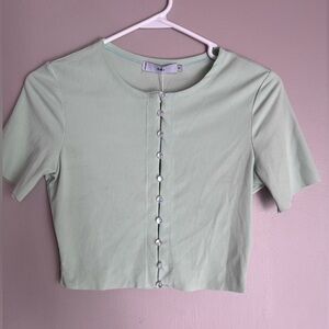 Adika Light Green Button-Up Crop Top